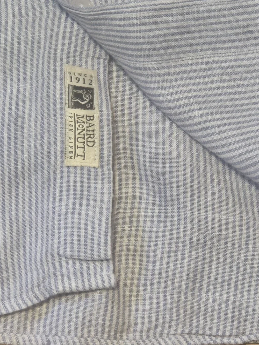 J.Crew Men MT Tall Baird McNutt Irish Linen Striped Button Down Shirt Blue White